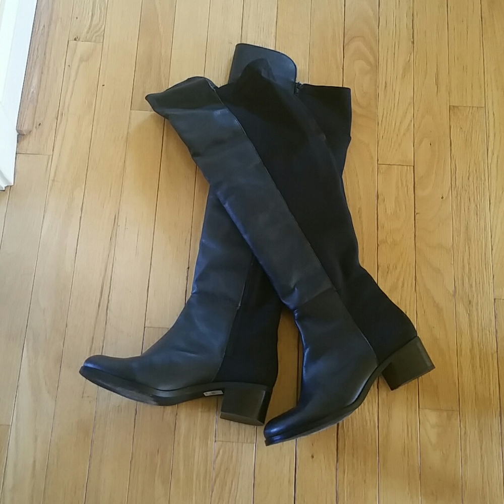 Over the knee black leather boots